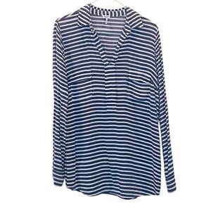 Splendid Striped Long Sleeve Rayon Tunic Shirt Blouse White Blue Medium
